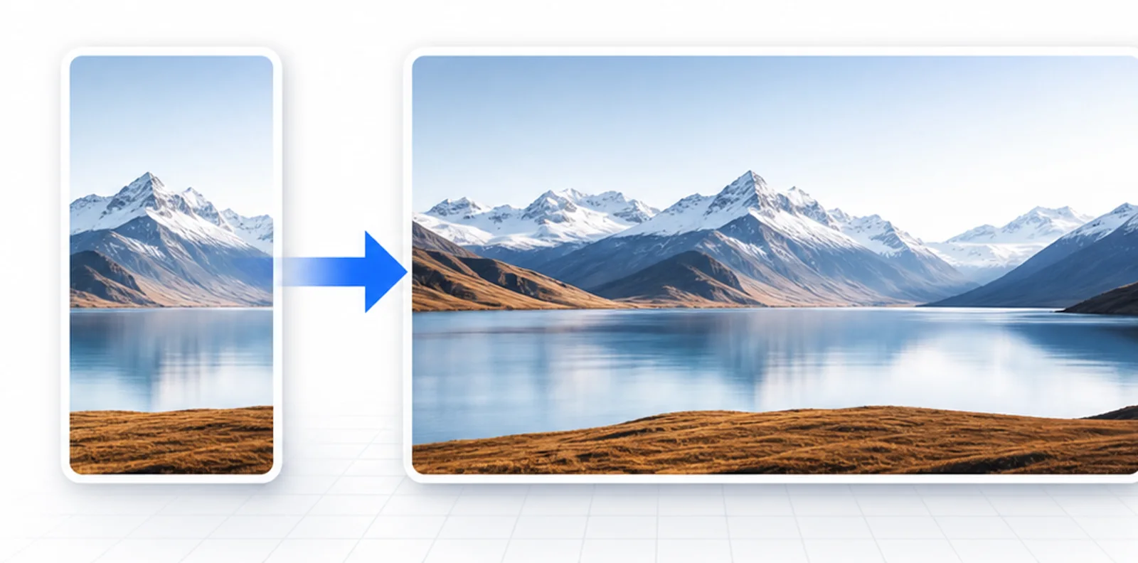 Before and after Image Stretcher comparison showing a narrow image expanded into a wider frame